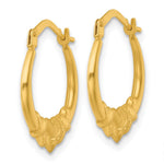 14K Yellow Gold Polished Brushed and Diamond-cut Heart Hoop Earrings - Product Photo