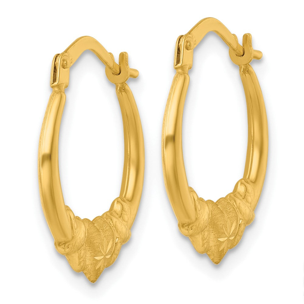 14K Yellow Gold Polished Brushed and Diamond-cut Heart Hoop Earrings - Product Photo