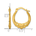 14K Yellow Gold Polished Brushed and Diamond-cut Heart Hoop Earrings - Product Photo