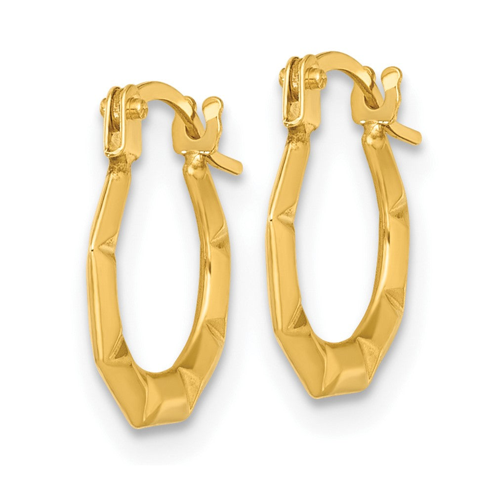 14K Yellow Gold Polished and Grooved Hoop earrings - Product Photo