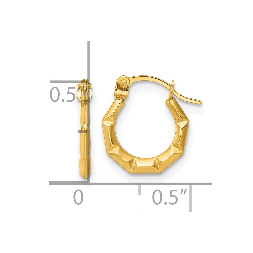 14K Yellow Gold Polished and Grooved Hoop earrings - Product Photo
