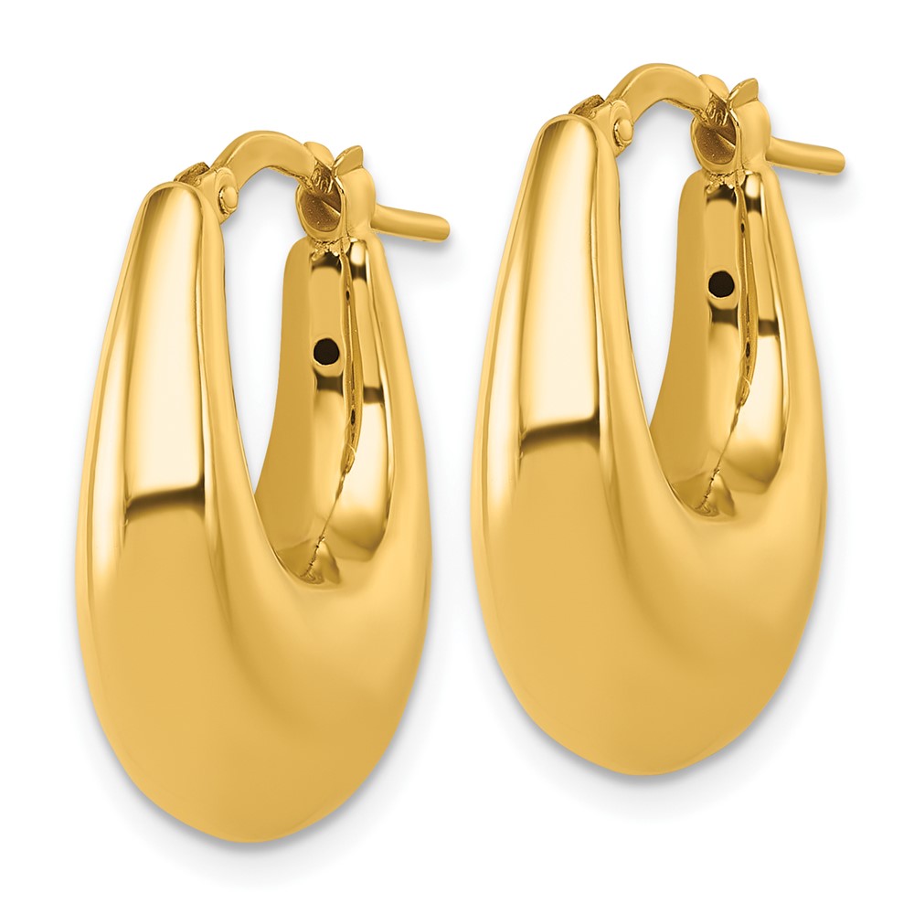 14K Yellow Gold Polished Puffed Oval Hoop earrings - Product Photo