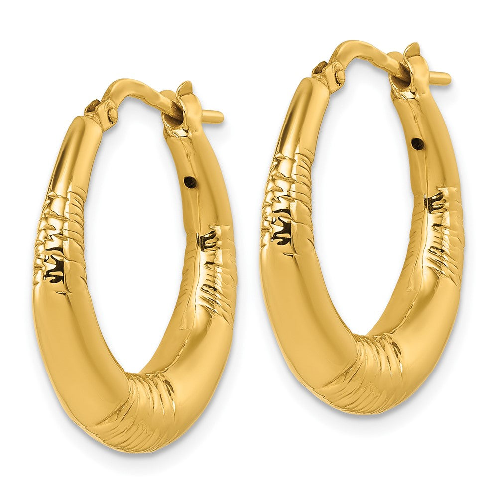 14k Polished and Grooved Round Hoop earrings - Product Photo