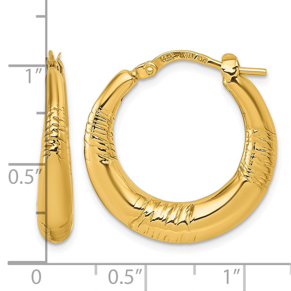 14k Polished and Grooved Round Hoop earrings - Product Photo
