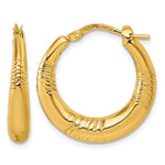 14k Polished and Grooved Round Hoop earrings - Product Photo