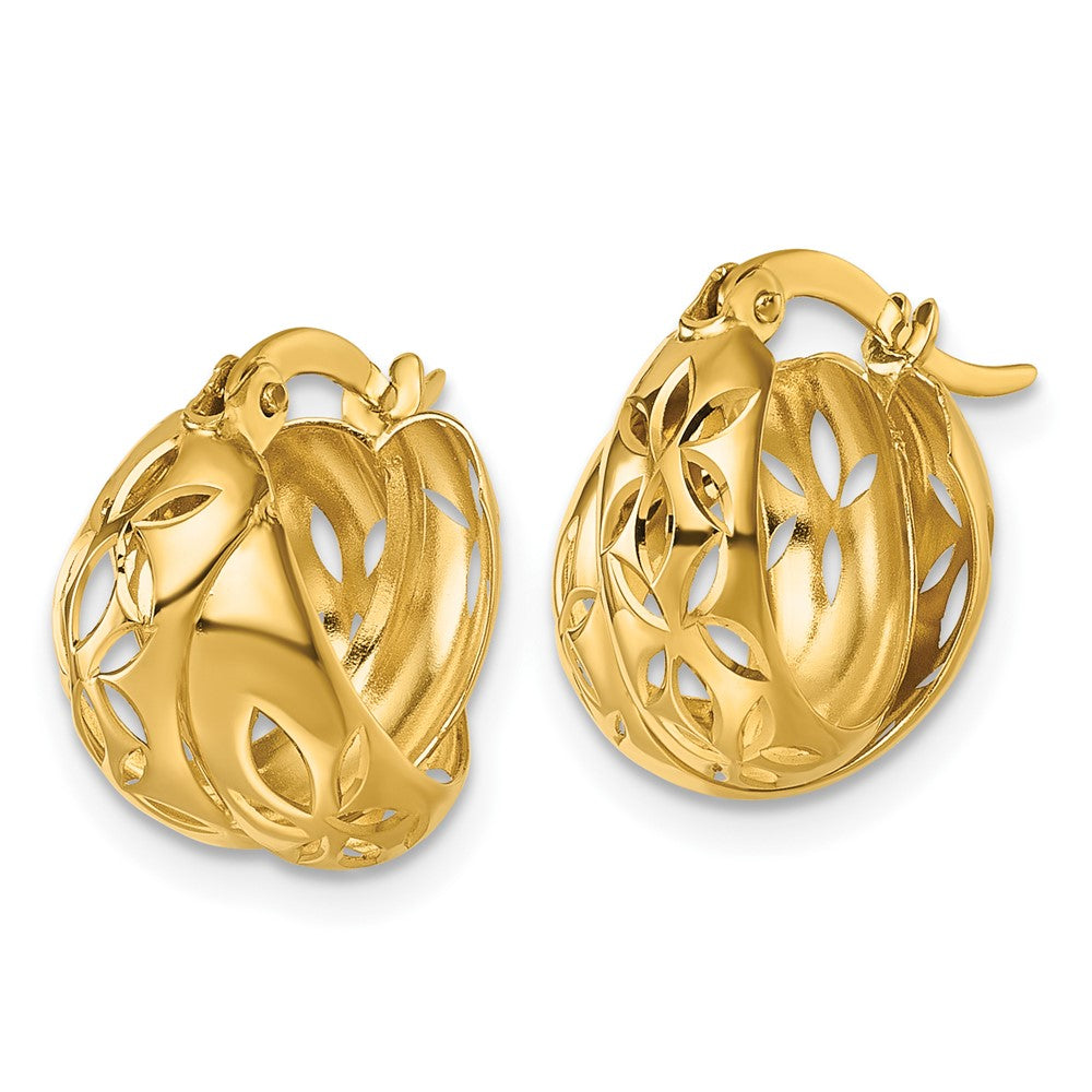 14k Polished w/Cut Out Floral Design Hoop earrings - Product Photo