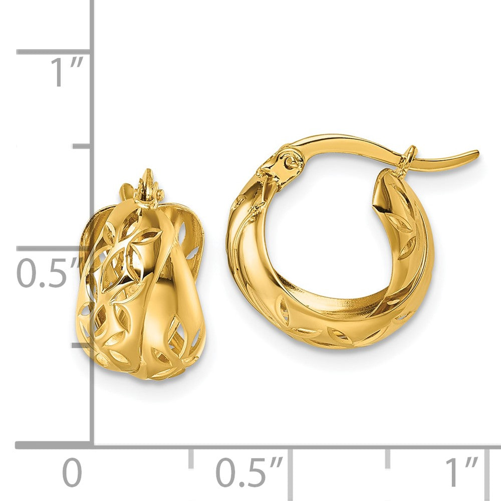 14k Polished w/Cut Out Floral Design Hoop earrings - Product Photo