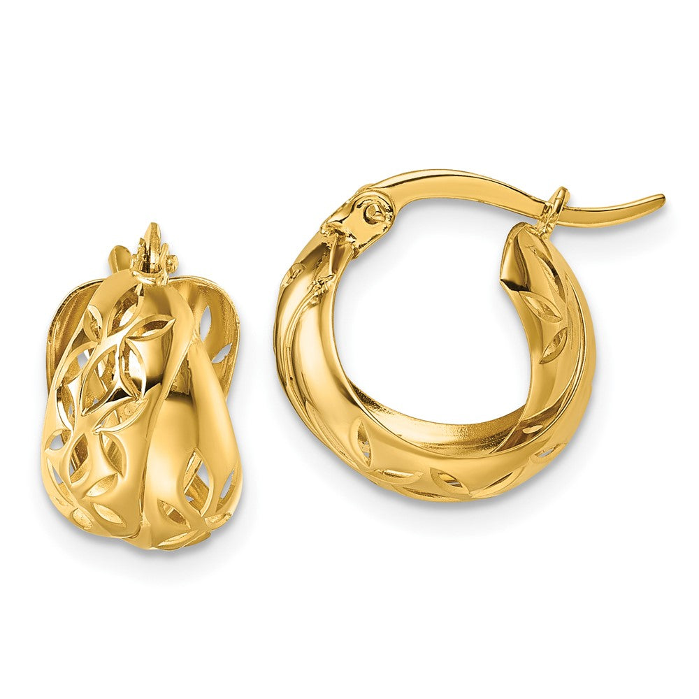 14k Polished w/Cut Out Floral Design Hoop earrings - Product Photo