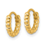 14k Polished 2.25mm Beaded Hinged Huggie Hoop Earrings - Product Photo
