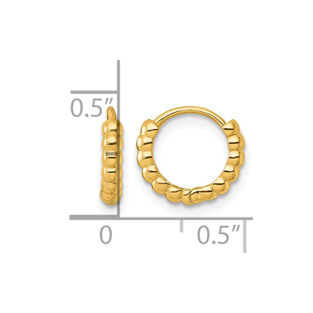 14k Polished 2.25mm Beaded Hinged Huggie Hoop Earrings - Product Photo