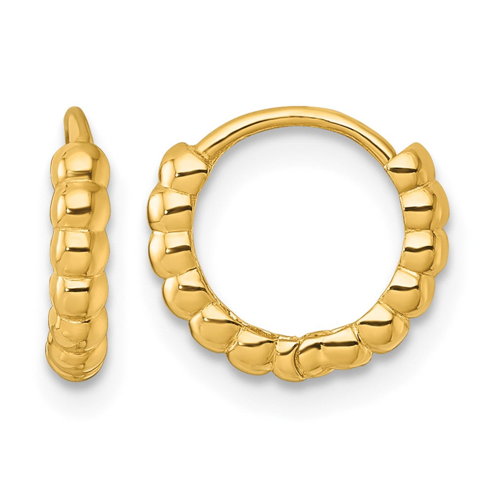 14K Yellow Gold Polished 2.25mm Beaded Hinged Huggie Hoop Earrings