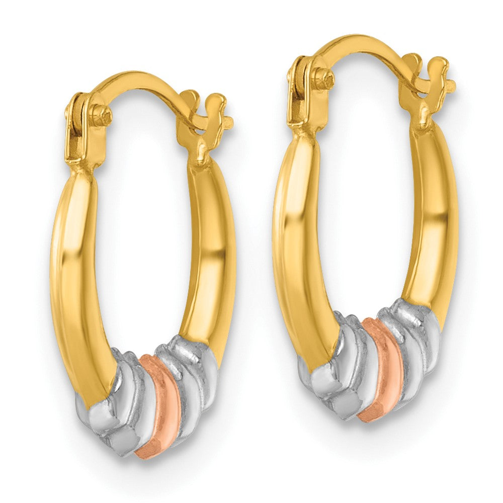 14k w/Rhodium and Rose Gold-plating Polished Hoop Earrings - Product Photo