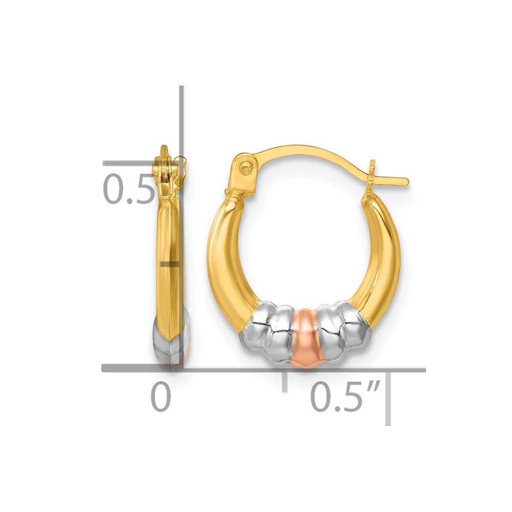 14k w/Rhodium and Rose Gold-plating Polished Hoop Earrings - Product Photo