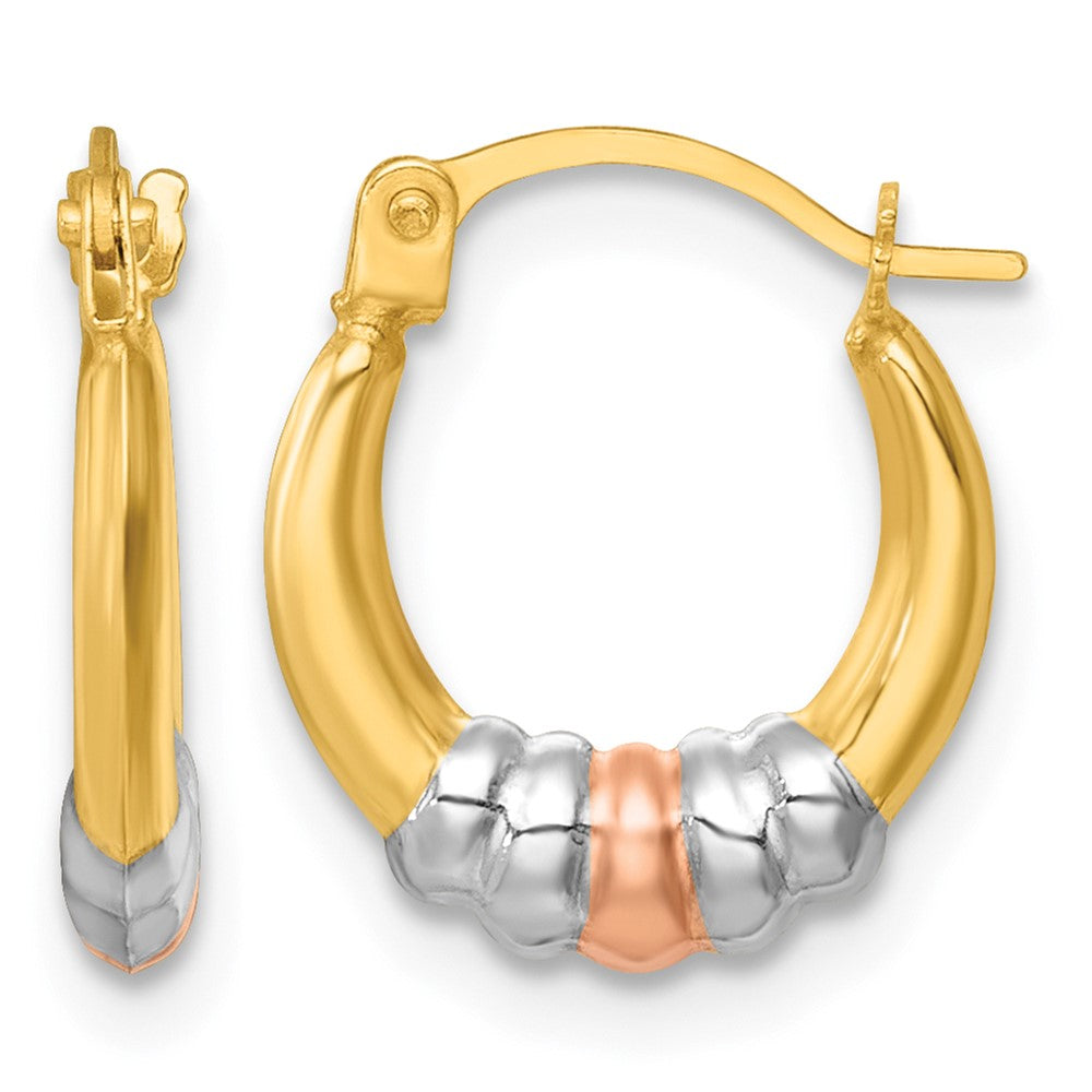 14k w/Rhodium and Rose Gold-plating Polished Hoop Earrings - Product Photo