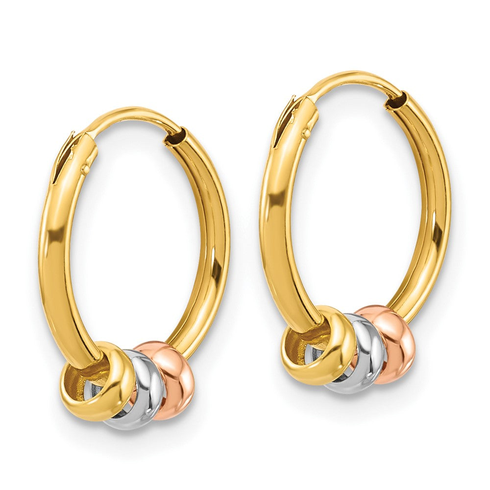 14K w/White RH and Rose-tone Polished Beads Endless Hoop earrings - Product Photo