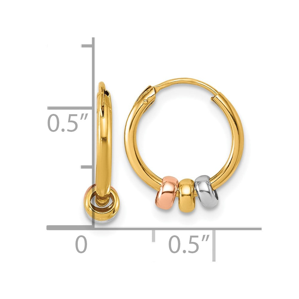 14K w/White RH and Rose-tone Polished Beads Endless Hoop earrings - Product Photo