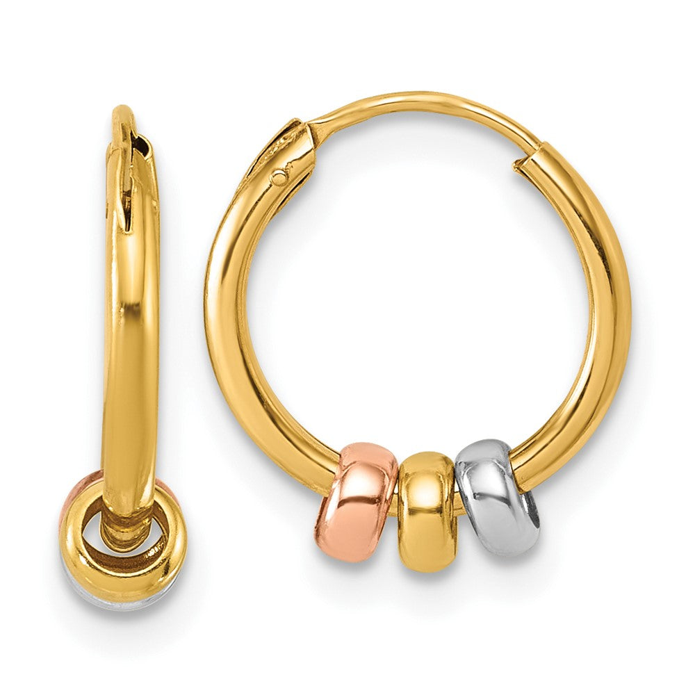 14K w/White RH and Rose-tone Polished Beads Endless Hoop earrings - Product Photo