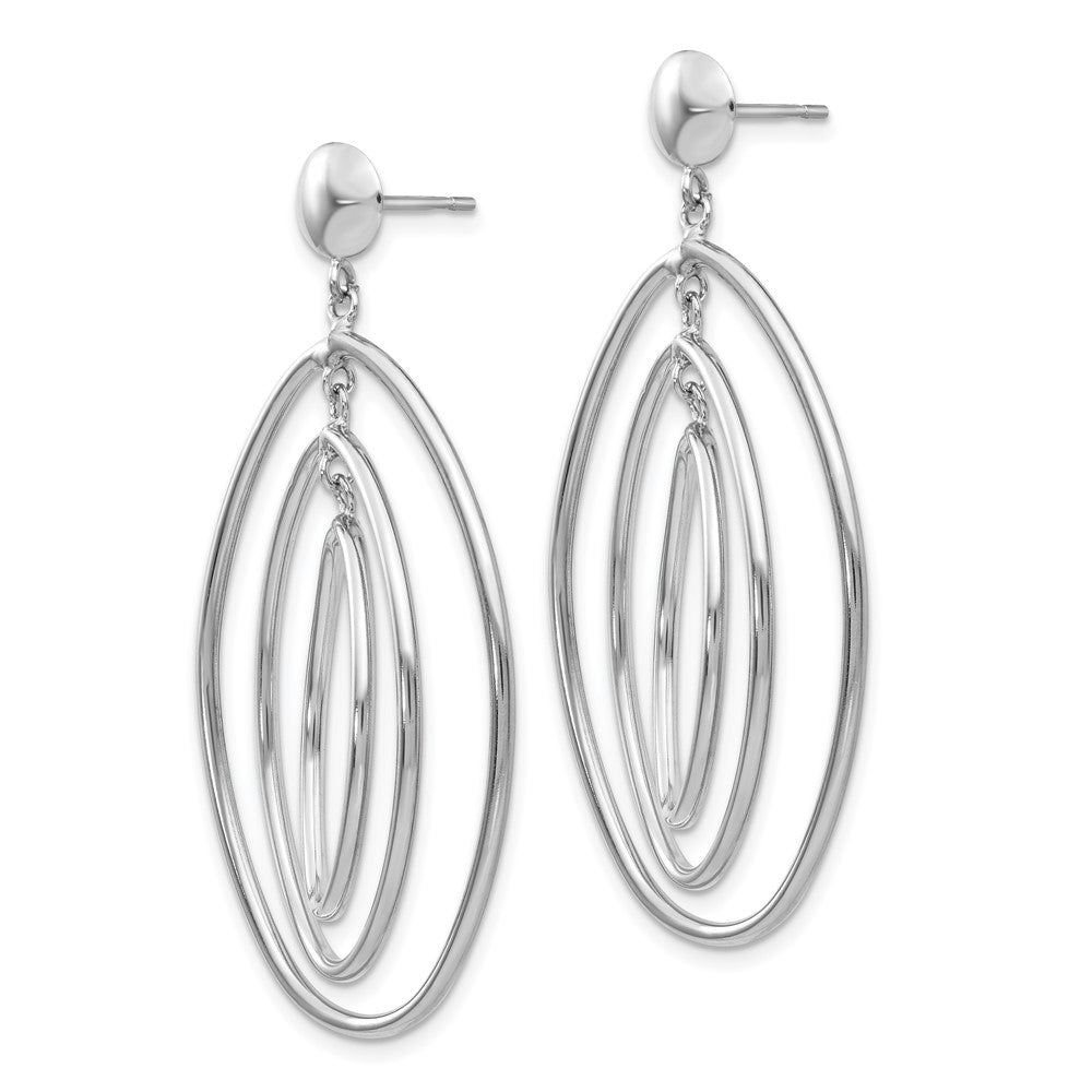 14k White Gold Oval Circle Dangle Post Earrings - Product Photo