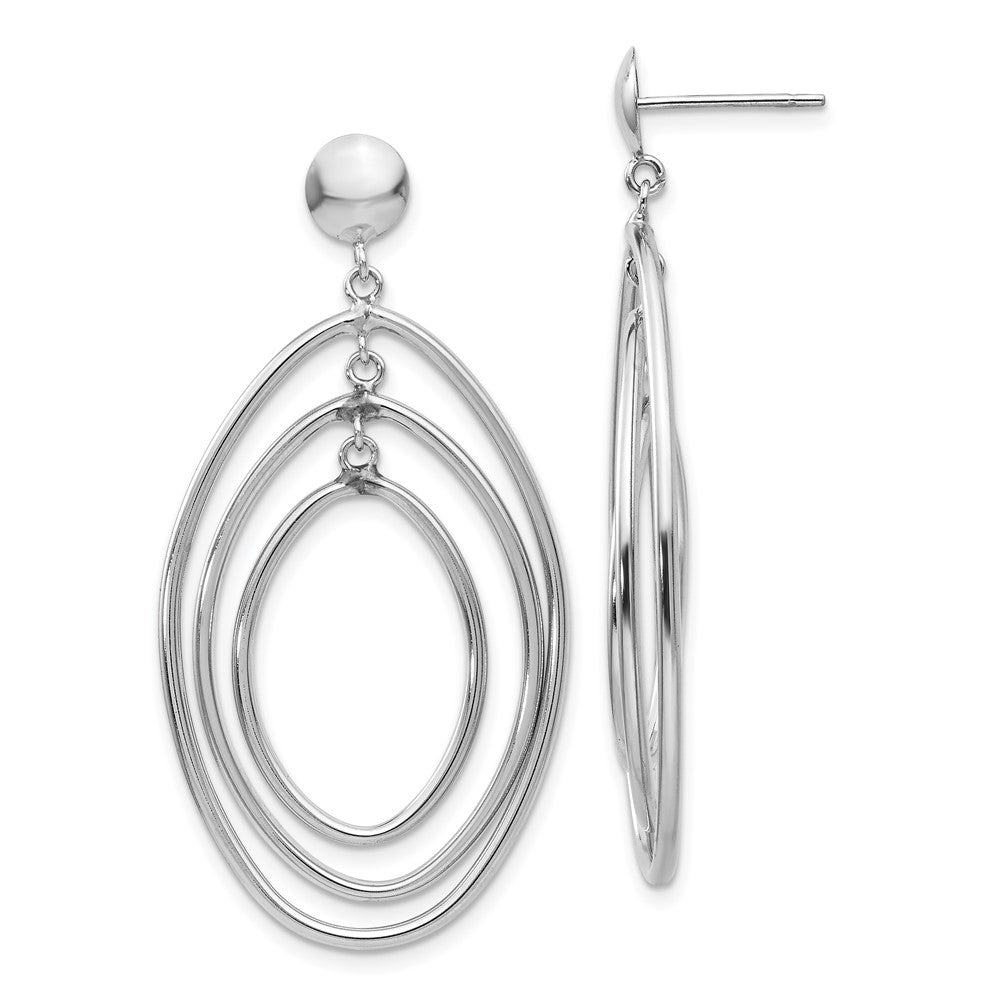 14k White Gold Oval Circle Dangle Post Earrings - Product Photo