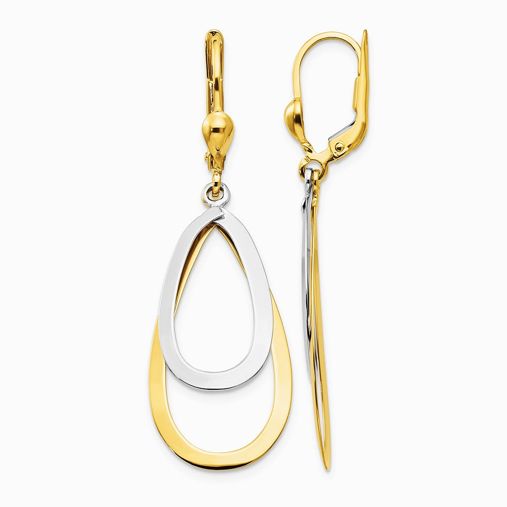 14K Two-tone Oval Leverback Tear Drop Earrings