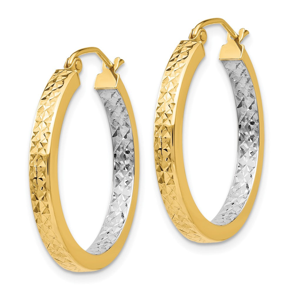 14k White Rhodium Light Square Diamond Cut Hoop Earrings - Product Photo