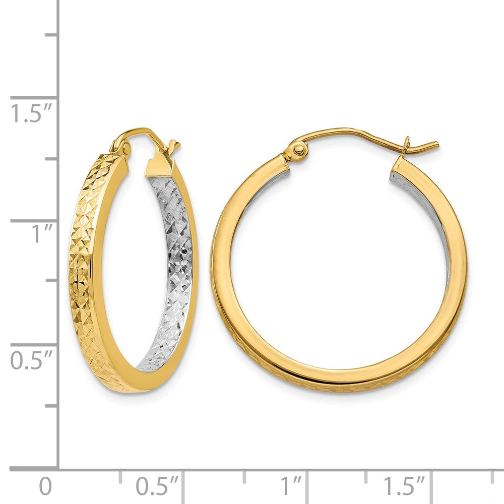 14k White Rhodium Light Square Diamond Cut Hoop Earrings - Product Photo