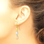 14K Tri-color Puff Diamond-cut Teardrop Dangle Earrings - Product Photo