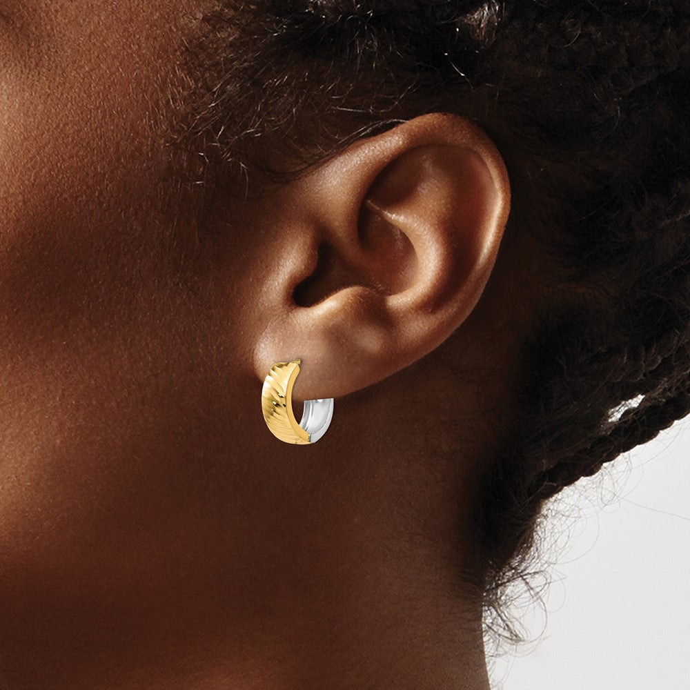 14k Two-tone Textured Hoop Earrings - Product Photo