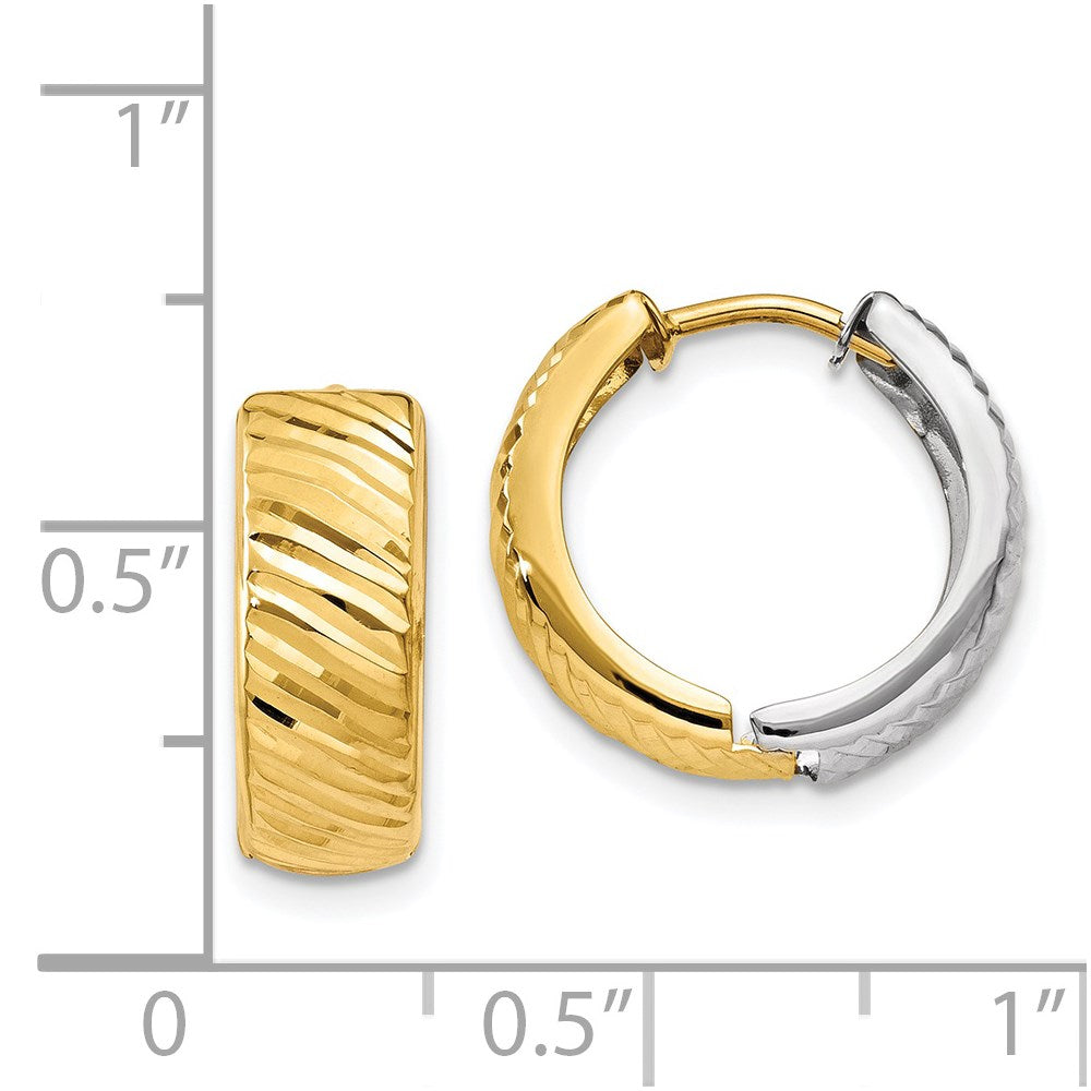 14k Two-tone Textured Hoop Earrings - Product Photo