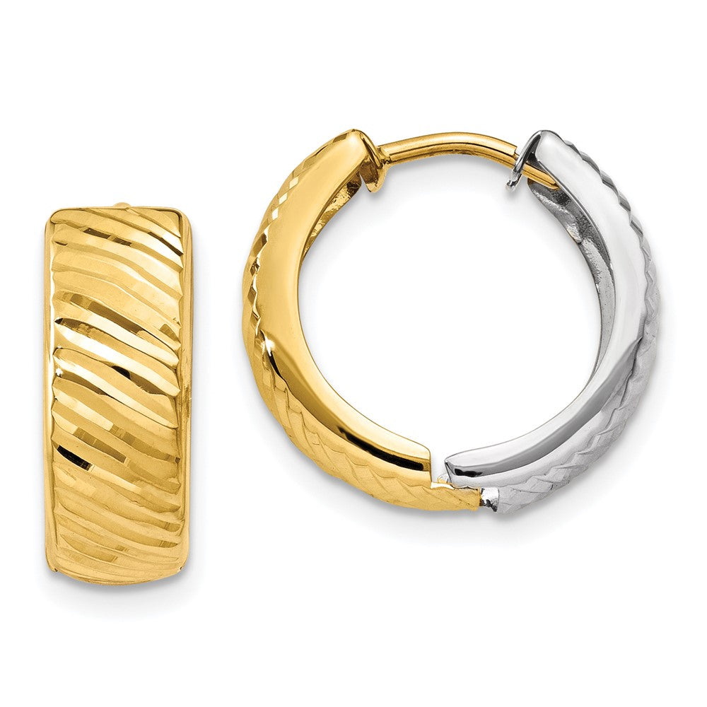 14K Two-tone Textured Hoop Earrings