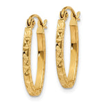 14K Yellow Gold Diamond Cut Oval Hollow Hoop Earrings - Product Photo