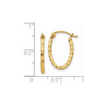 14K Yellow Gold Diamond Cut Oval Hollow Hoop Earrings - Product Photo