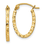 14K Yellow Gold Diamond Cut Oval Hollow Hoop Earrings - Product Photo