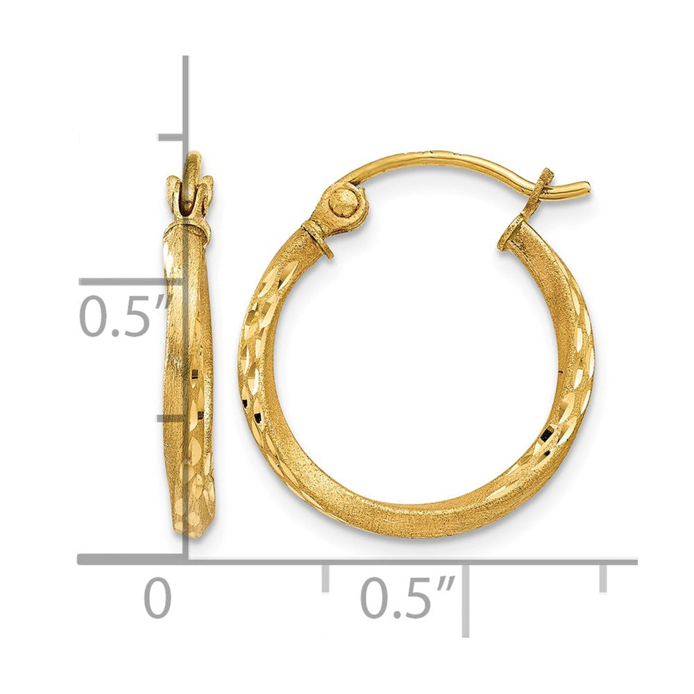 14K Satin Diamond Cut Hollow Twisted Hoop Earrings - Product Photo