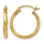 14K Satin Diamond Cut Hollow Twisted Hoop Earrings - Product Photo