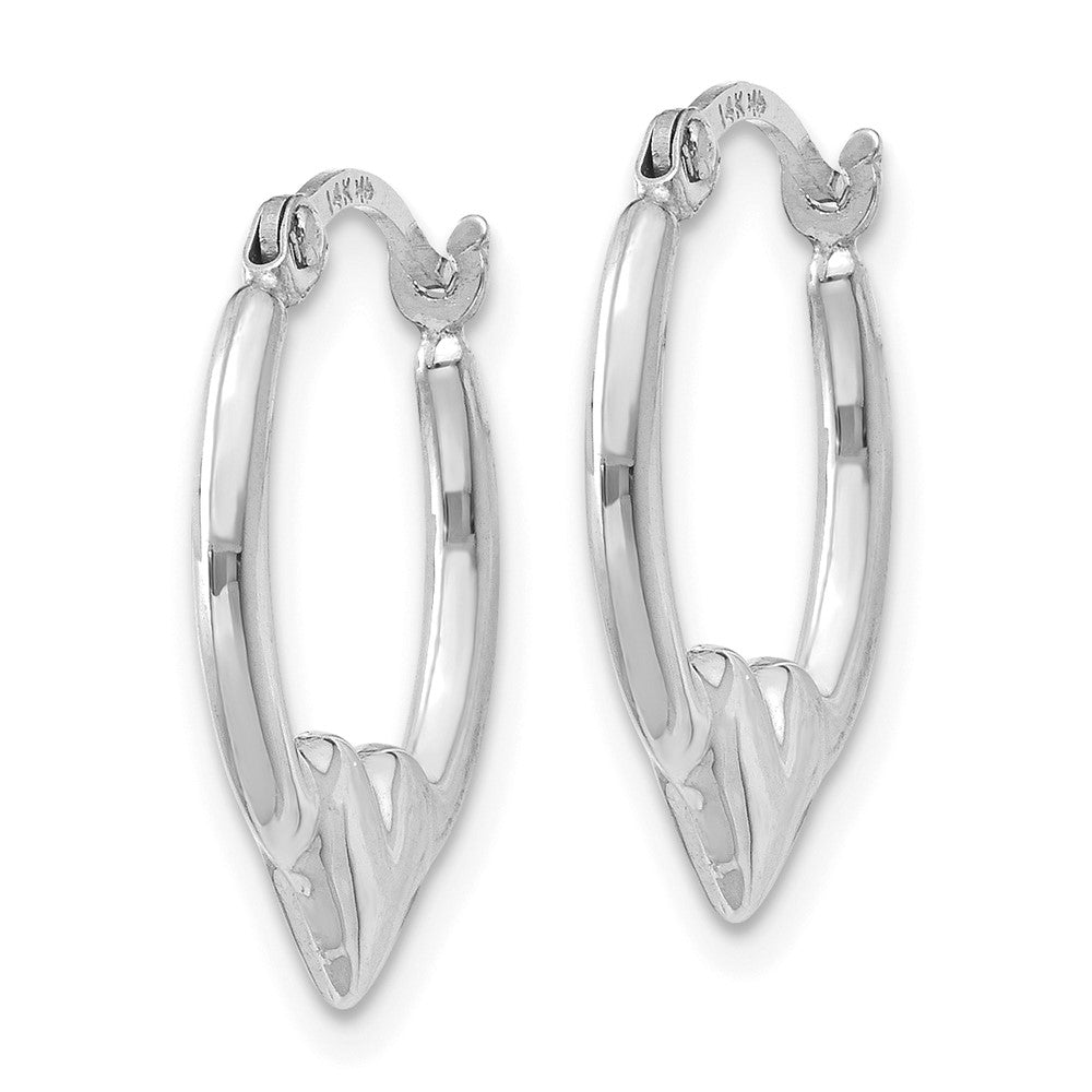 14K White Gold Heart Hoop Earrings - Product Photo