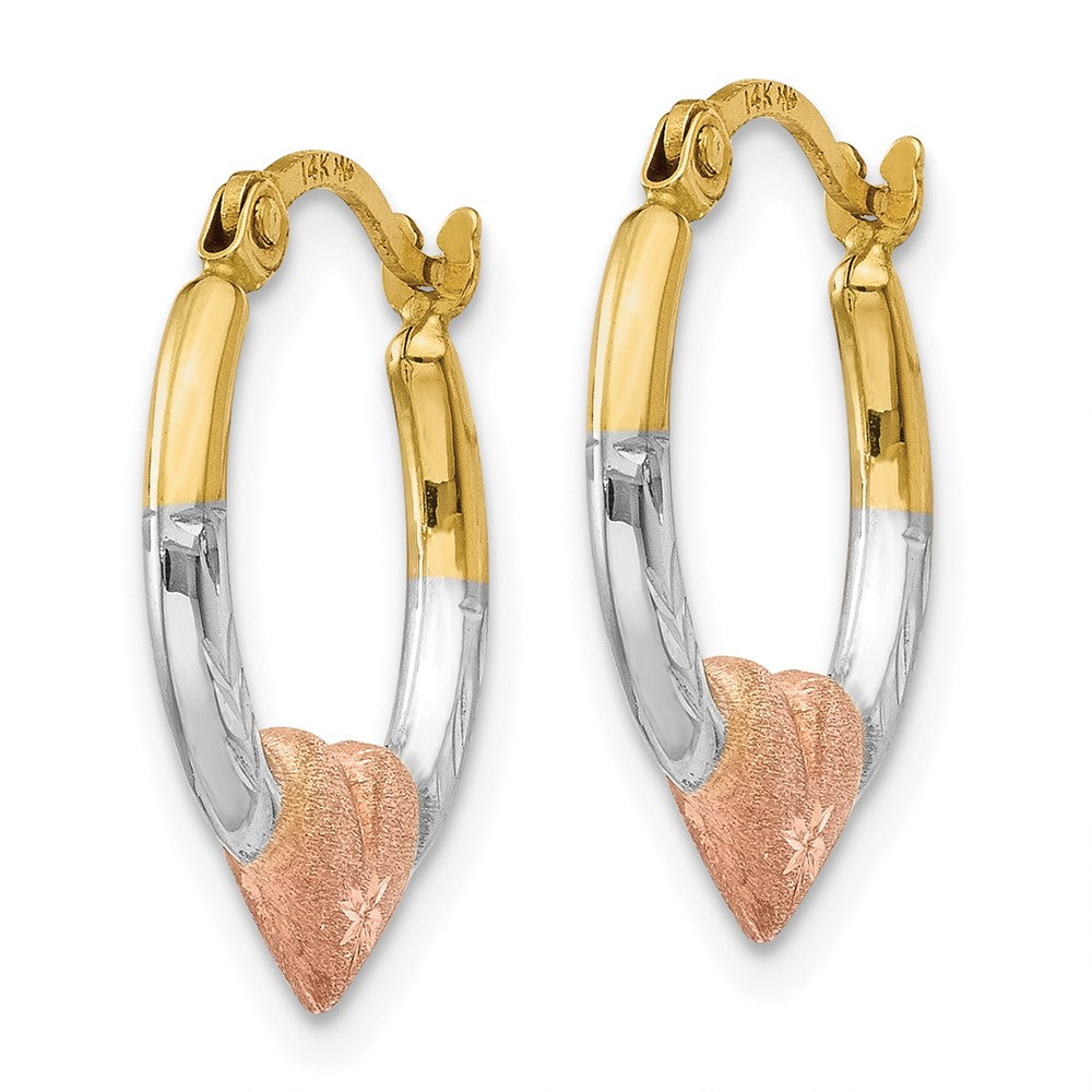 14K Yellow & Rhodium & White and Rose Rhodium Heart Hoop Earrings