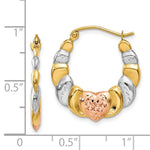 14K Yellow & Rhodium & White and Rose Rhodium Scalloped Heart Hoop Earrings - Product Photo