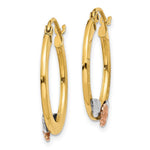 14K Yellow & Rose Gold w/ Rhodium Diamond Cut Flower Hoop Earrings - Product Photo