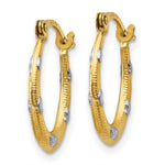 14K Yellow & Rhodium Rhodium Textured Hollow Oval w/ Hearts Hoop Earrings - Product Photo