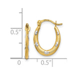 14K Yellow & Rhodium Rhodium Textured Hollow Oval w/ Hearts Hoop Earrings - Product Photo