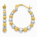 14K Yellow & Rhodium & Rhodium Beaded Hoop Earrings - Product Photo