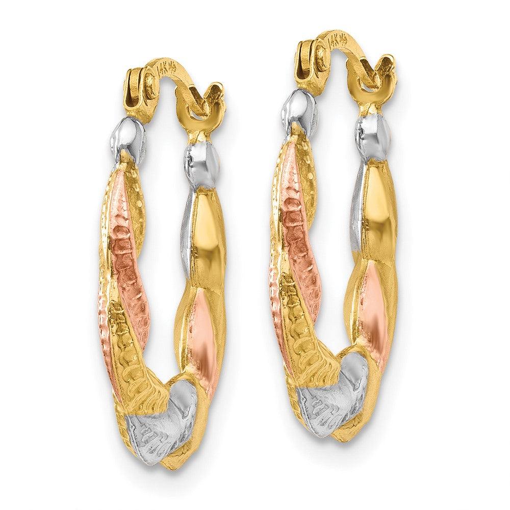 14K Yellow & Rhodium & White and Rose Rhodium Hollow Scalloped Hoop Earrings - Product Photo