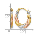 14K Yellow & Rhodium & White and Rose Rhodium Hollow Scalloped Hoop Earrings - Product Photo