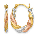 14K Yellow & Rhodium & White and Rose Rhodium Hollow Scalloped Hoop Earrings - Product Photo