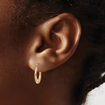 14K & White and Rose Rhodium Hollow Textured Hoop Earrings - Product Photo