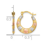 14K & White and Rose Rhodium Hollow Textured Hoop Earrings - Product Photo