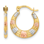 14K & White and Rose Rhodium Hollow Textured Hoop Earrings - Product Photo