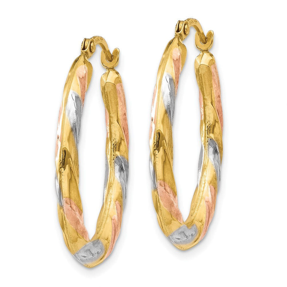 14K Yellow & Rhodium & White & Rose Rhodium Oval Hollow Scallop Hoop Earrings - Product Photo
