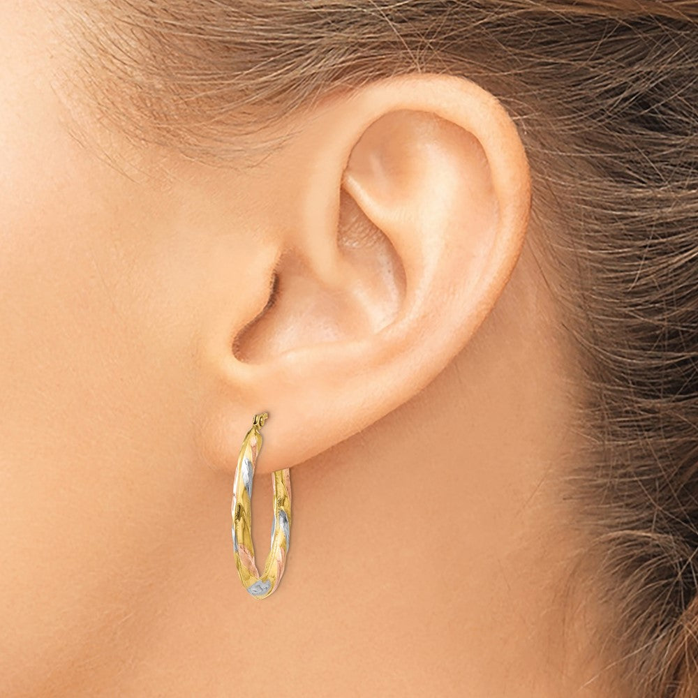 14K Yellow & Rhodium & White & Rose Rhodium Oval Hollow Scallop Hoop Earrings - Product Photo